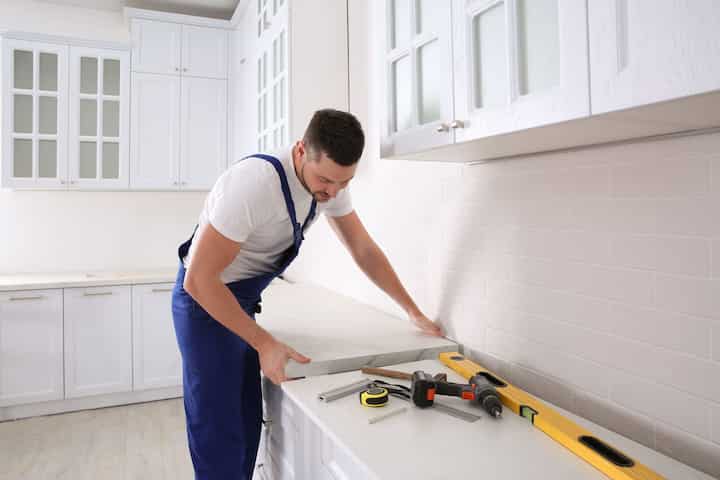 A kitchen countertop made of a durable and stain-resistant material, designed for easy maintenance in New Braunfels