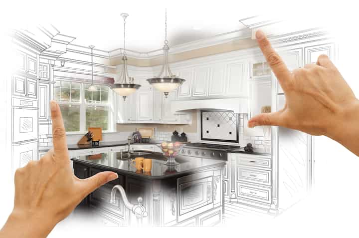 A kitchen renovation design with an open floor plan, featuring a large island and modern appliances in New Braunfels
